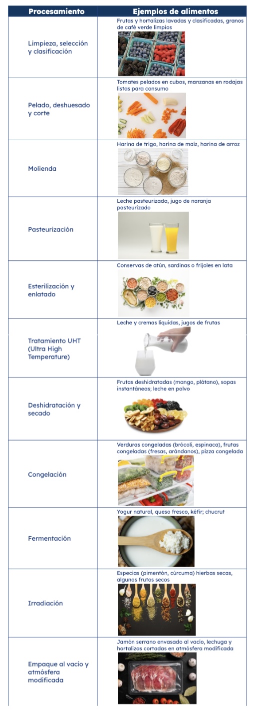 ejemplos y tipos de alimentos procesados